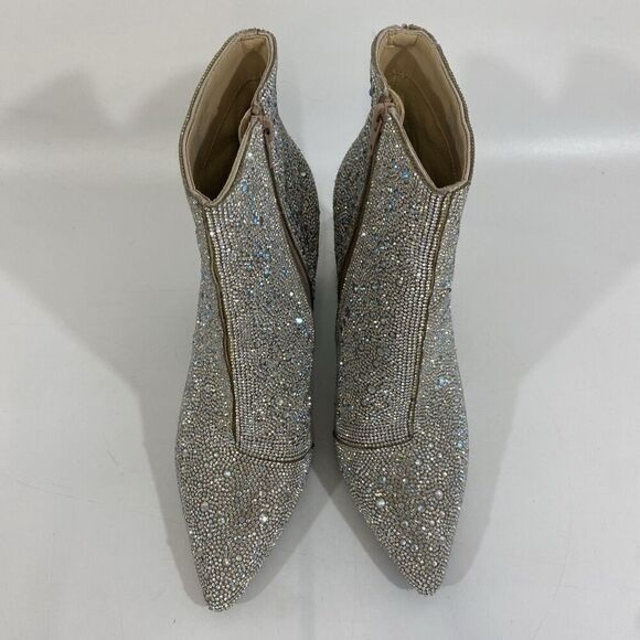 Betsey Johnson Cady Go Go Ankle Boots Silver Rhinestone Disco Dancing 9.5 - Picture 4 of 12